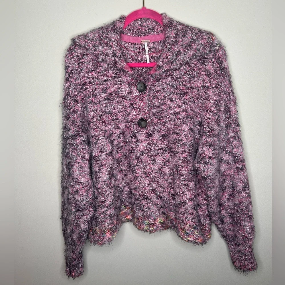 Free People Stellar Pullover Knit Sweater Shocking Pink Cozy Warm Size Small